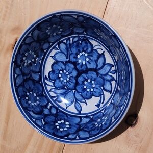 Juan F. Guerrero Blue Floral Ceramic Bowl Mexican Art Dolores Hidalgo